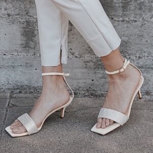 Lulus Shylaa Light Nude Rhinestone Ankle Strap Heels Womens Size 10